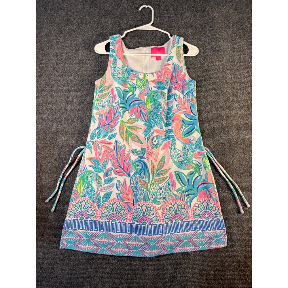 Lilly Pulitzer Romper Dress Size 0 Pink Blue Tropical Print Preppy Boho Floral